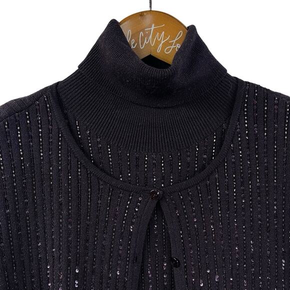 Carlisle Sweater Set Purple Silk Sequin Beaded Medium Designer Turtleneck - Picture 2 of 7